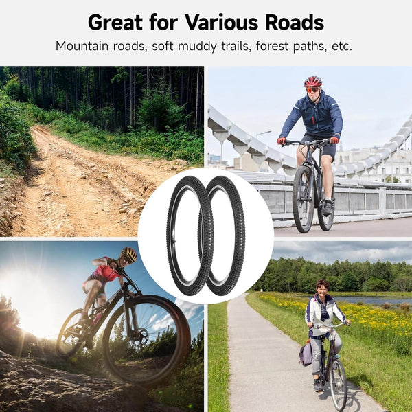 20x1.95 Bike Tire and Tube Set, 2 Pack 20 Inch Mountain Bike Tires with 20x1.75-2.215" Inner Tubes and Repair Tools, Durable Bicycle Tire Kit for Trail, City, and Off-Road Riding