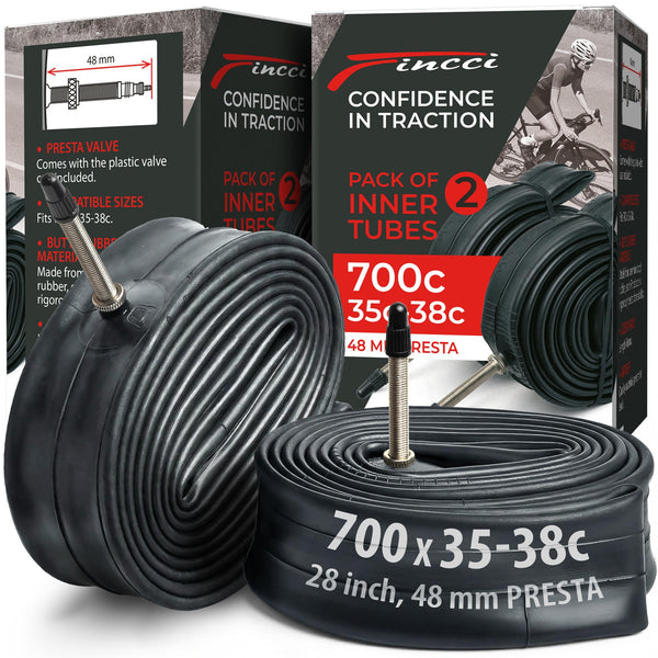 Fincci Pack Inner Tubes 700c x 35c x 38c with 48mm Schrader-Presta Valve - 700c Bike Tube for Gravel, Urban, Road,Touring, Hybrid, Bicycles, E Bikes - 28 inch Bike Tubes Butyl Rubber for Wheels 622
