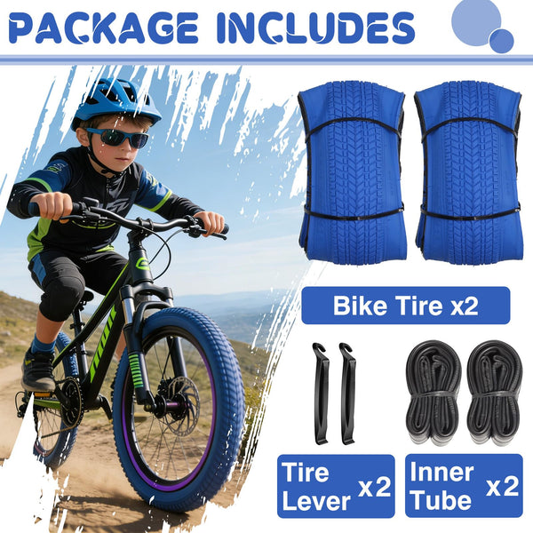 2 Pack 20 Inch Color Bike Tire 20 x 2.125 Bicycle Tire with Inner Tubes Folding Bicycle Replacement Tire Color Tire for Children Bikes