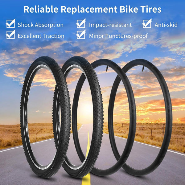 2 Pack 27.5 Mountain Bike Tires Tubes, 27.5 x 2.125/54-584 Tires and 27.5x2/2.1/2.125 Tubes with 30mm AV Valve, 650B Tires MTB Replacement Set for Commuting, Gravel, Pavement and Trail Riding