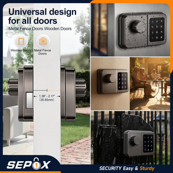 SEPOX Bluetooth Smart Gate Lock, Outdoor Gate Lock for Fence & Garage, Electronic Keyless IC Card, Passcode & Mechanical Key, Waterproof Rim Lock for Outdoor Garden Yard (Grey Single Unit)