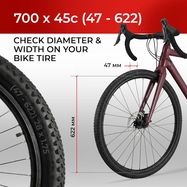 Fincci Milford Gravel 700x45c Bike Tire - Pair Lightweight Aramid 700c Tires 47-622 with 1mm Nylon Puncture Proof - Foldable 28 inch Bicycle Tyres for Gravel, Touring, Hybrid Bikes - 60 TPI