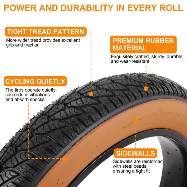 2-Pack 20x4.0 Fat Bike Tire, 20 Inch Mountain Bike Tires & Tubes Set, Folding Replacement Bicycle Tires with Tire Levers for Off-Road Bike, Ebike
