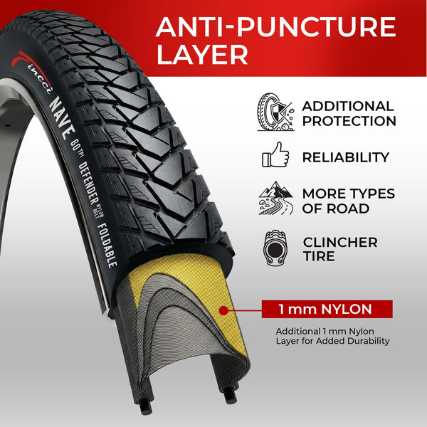 Fincci Gravel 700x35c Bike Tire with 2X Inner Tubes - Pair Foldable 700c Bike Tires, 37-622 with Nylon Puncture Protection 1mm - for Electric, Road, Folding, Hybrid Bikes, 60 TPI