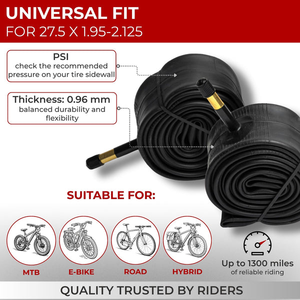 Fincci Pair 27.5 x 1.95-2.125 Inch Bike Inner Tubes 48mm Schrader or Presta Valve Inner Tube for Mountain MTB Road Hybrid Bicycle - Pack of 2