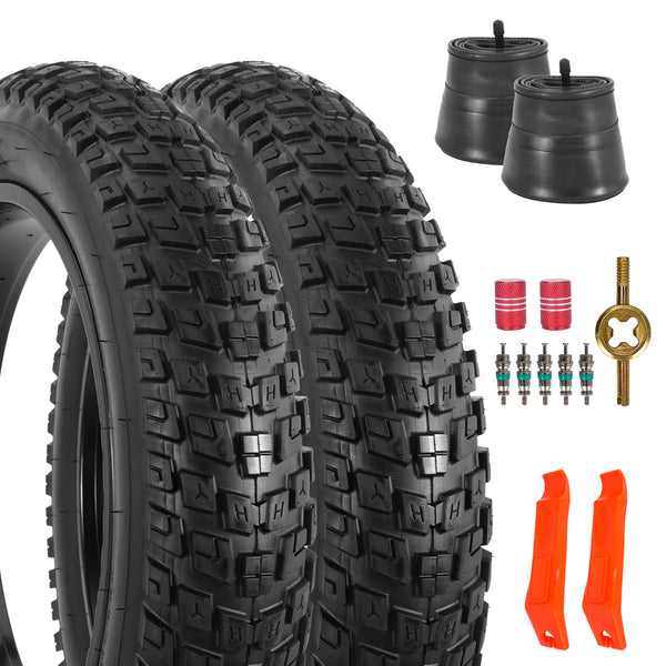 2-Pack 20x4.5 Fat Tire Tube, 20 Inch Bike Tire, Mountain Bike Tires & Tubes, Folding Replacement Bicycle Tires with 2 Tire Levers for Electric Bike, Ebike Accessories