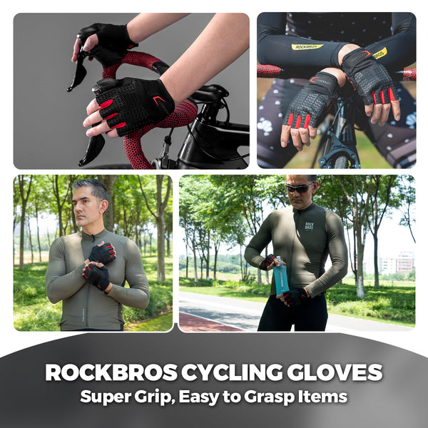 ROCKBROS Cycling Gloves for Men Women with Anti-Slip Shock-Absorbing Pad Fingerless Bike Gloves Light Weight Breathable Biking Gloves