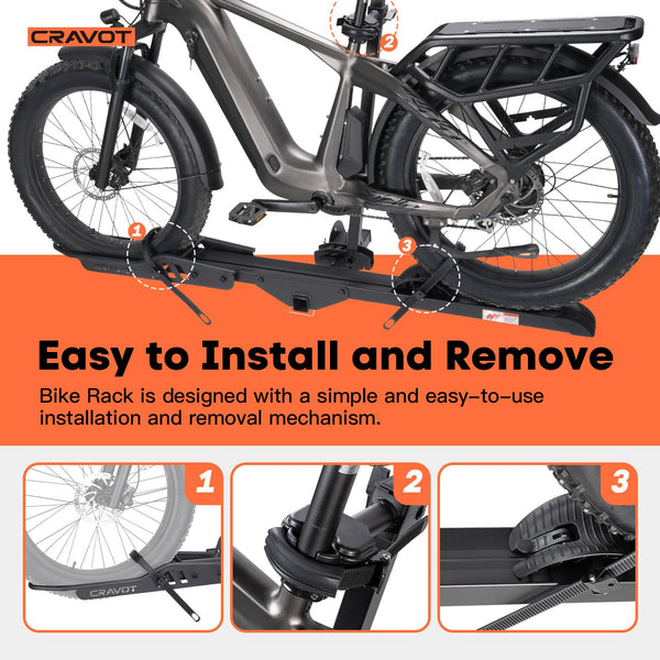 CRAVOT CyberRack S2 Ebike Rack, 300 lbs Capacity Foldable Bike Racks for Tow Hitch Heavy Electric Bike Carrier for 2 E-Bike, Up to 5-inch Fat Tire 2'' Receiver