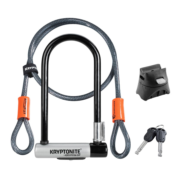 Kryptonite Kryptolok Standard Bike U-Lock with Cable, Heavy Duty Anti-Theft Bicycle U Lock, 12.7mm Shackle and 10mm x 4ft Length Security Cable with Mounting Bracket and Keys | bike-locks