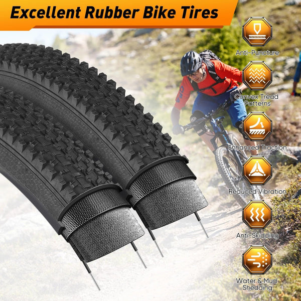 24/26x1.95” Bike Tire, 2 Pack 24/26x1.95 Folding Bicycle Tire and Tube, 24/26 Inch Mountain Bike Tires,Replaceable 26/24 Inch Bike Tires with Repair Tools for MTB,BMX