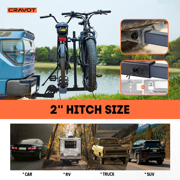 CRAVOT CyberRack EBike Rack for 2 Bike, 200 lbs Capacity Heavy Duty Electric Bike Carrier, 5-inch Fat Tire Bicycle for 2'' Receiver Cars Trucks SUVs Minivans RV, Trailer