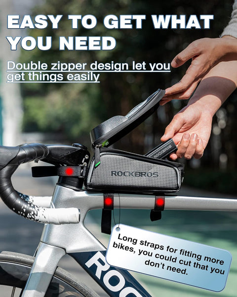 ROCKBROS Bike/Bicycle Phone Front Frame Bag, Waterproof, Tube Bag,Cycling Pouch, E-Bike Accessories for Men Compatible Phone Under 7” Straps Fit All Frames