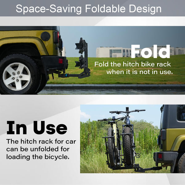 CRAVOT Ebike Racks for 2 Bikes Tow Hitch, Tire Clamp Rack Bike Carrier, Heavy-Duty Haul Ebike Rack with 2 Tray Arms Lock, 200lbs Capacity Fits Fat Tire Bicycle, for Car, SUV with 2" Receiver