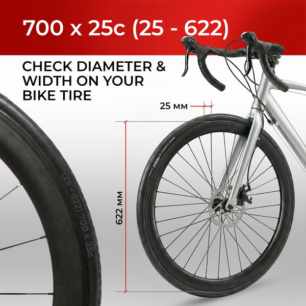 Fincci 700x25c Tire - Road Bike Tires 25-622 with 1 mm Nylon Anti Puncture - Black 700c Bike Tire Puncture Proof with Kevlar for Racing, Hybrid, Folding Bicycles - Flatless Bike Tires 28 inch