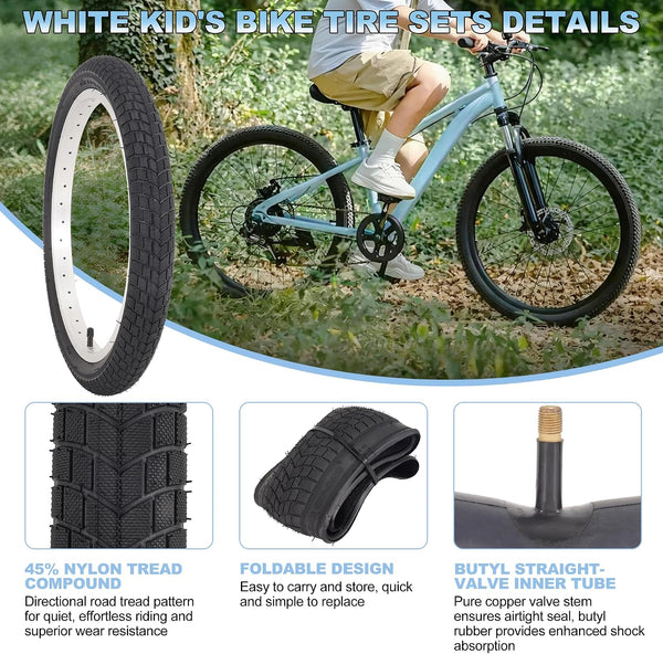2 Sets 18x2.125 Bike Tire and Tube, 18 Inch Kids Bike Tire Straight Stem with Tyre Repair Kit Compatible with BMX Bike Joystar Balance Bike Road Bicycle Folding Bike