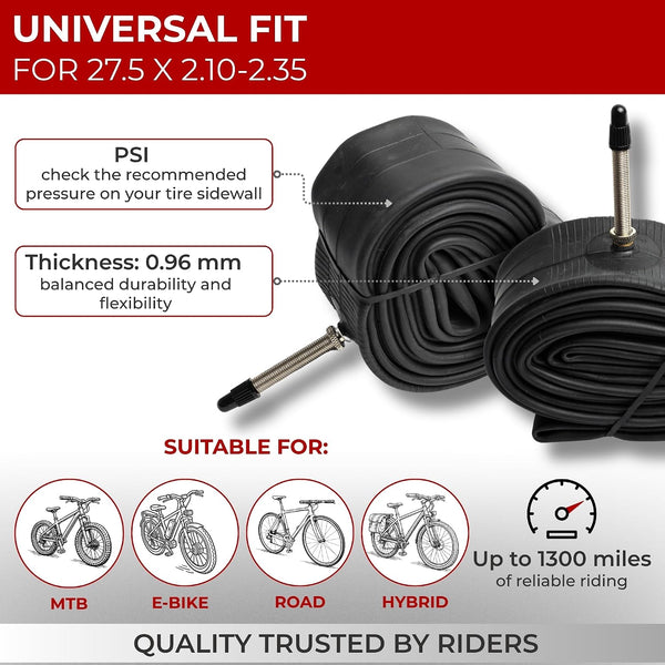 Fincci Pair 27.5 x 2.10-2.35 Inch Bike Inner Tubes 48mm Presta Valve for MTB Road Hybrid Bicycle Bike - Pack of 2 27.5 Mountain Bike Tube