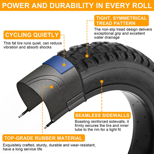 2-Pack 20x4.5 Fat Tire Tube, 20 Inch Bike Tire, Mountain Bike Tires & Tubes, Folding Replacement Bicycle Tires with 2 Tire Levers for Electric Bike, Ebike Accessories