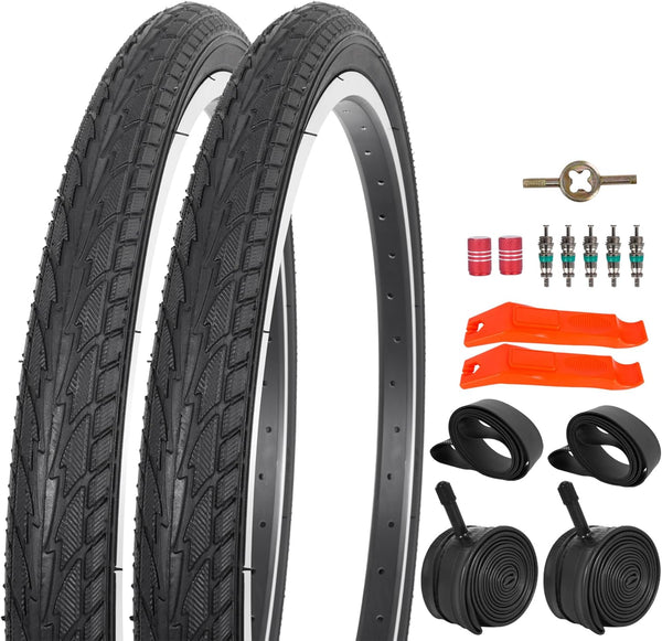 2Sets 20x1.75 Street Tires and Tubes, Puncture Resistant Folding Bike Tire Sets 47-406 Compatible with Road Bike Street Bicycle E-Bike Wheelchair Low Resistance All Black Sidewall