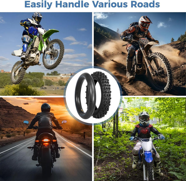 80/100-12 Dirt Bike Tires Set, 3.0-12 Tire and 80/100-12 Dirt Bike Tube with Bent Valve, Tire Replacement 12 Inch Rear for Pit Bike Motocross E-Scooter Off Road Motorcycle