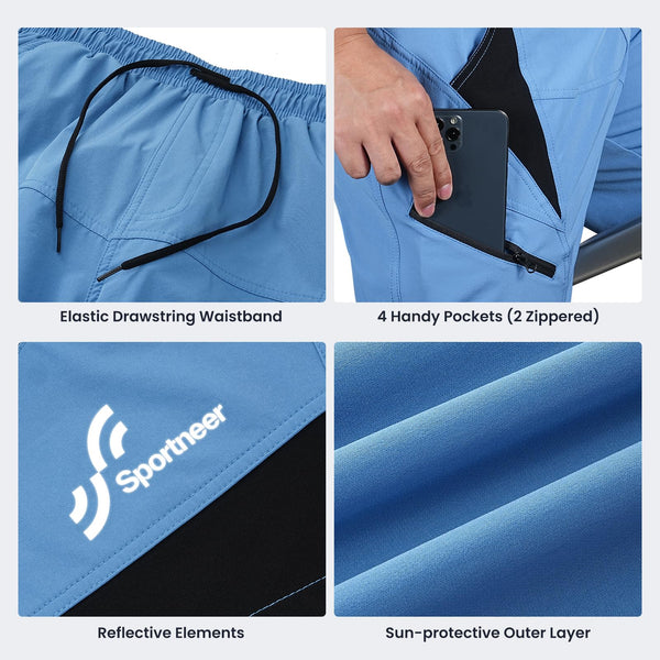 Sportneer Bike Shorts for Men: 3D Padded Lightweight Riding Biking Cycling Mountain Bike Shorts for Men with Zipper Pockets
