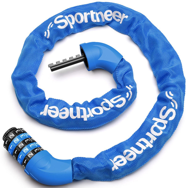 Sportneer Bike Lock: 5 Digit Combination High Security Anti Theft Bike Chain Lock - 3.2/3.6/4ft Heavy Duty Keyless Bicycle Lock for Bike, Motorcycle, Scooter, Door & Gate - 4/6mm Thick, Easy to Use