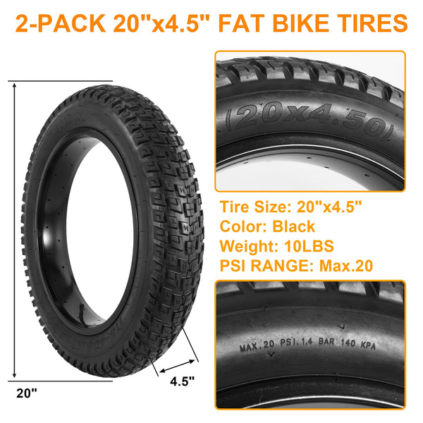 2-Pack 20x4.5 Fat Tire Tube, 20 Inch Bike Tire, Mountain Bike Tires & Tubes, Folding Replacement Bicycle Tires with 2 Tire Levers for Electric Bike, Ebike Accessories