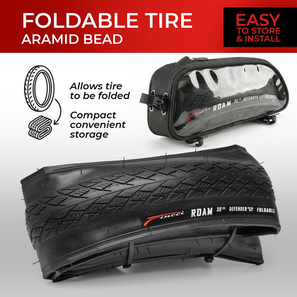 Fincci Pair 700x35c Tire Foldable 37-622 with 1mm Antipuncture Protection for Cycle Road Mountain MTB Hybrid Touring Electric Bike Bicycle with 700 x 35c Tires - Pack of 2