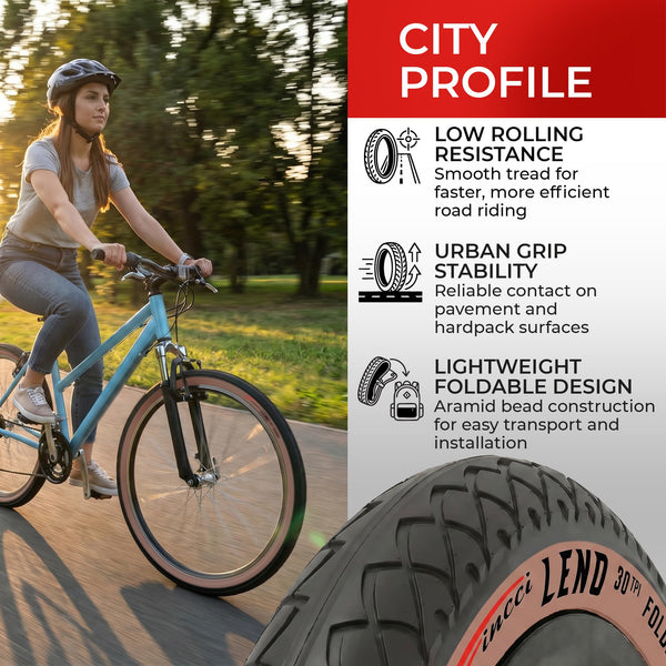 Fincci Pair 26x1.95 Bike Tire - Leno Semi-Slick City 26 inch Bike Tires - 50-559 Black Foldable Mountain Bike Tires for Electric, Road, MTB Bikes