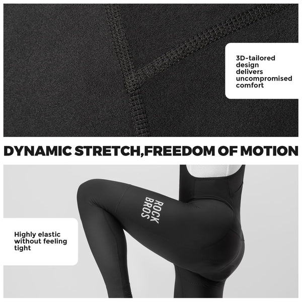 ROCKBROS Men’s Cycling Bib Pants Padded Winter Thermal Bike Bibs Pants Fleece-Lined Bike Leggings