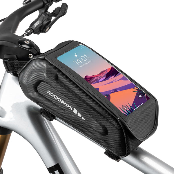 ROCKBROS Bike Phone Bag, [Oversized] EVA Waterproof Bike Top Tube Front Frame Bag Phone Holder Bicycle 1.7L Capacity Pouch Fits Phones With Case Under 7.2” E-Bike Accessories Straps Fit All Frames - TRIPPER ELECTRIC BIKES