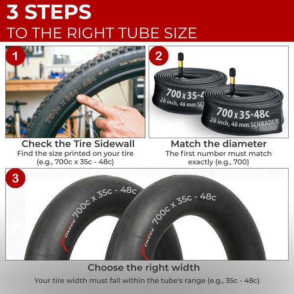 Fincci Pack Inner Tubes 700c x 35c - 40c - 48c with 48mm Presta-Schrader Valve - 700c Bike Tube for Gravel, Urban, Road,Touring, Hybrid, E Bikes - 28 inch Tubes Butyl Rubber for Wheels 622