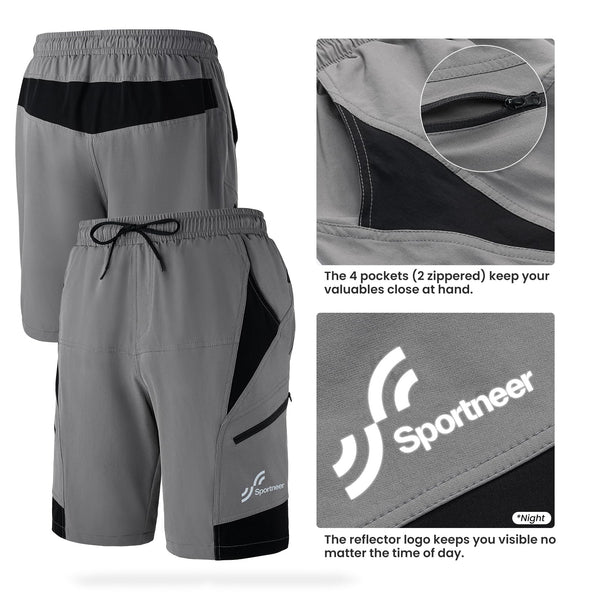 Sportneer Bike Shorts for Men: 3D Padded Lightweight Riding Biking Cycling Mountain Bike Shorts for Men with Zipper Pockets