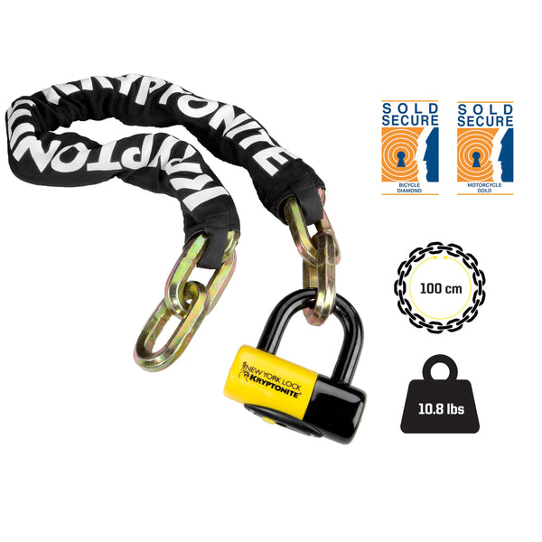 Kryptonite New York FAHGETTABOUDIT 1410 Bike Chain Lock, 3.28 Feet Long 14mm Steel Chain Heavy Duty Anti-Theft Bicycle Chain Lock with Keys, 10/10 Security Rating for E-Bike, Motorcycle, Scooter | chain-bike-locks