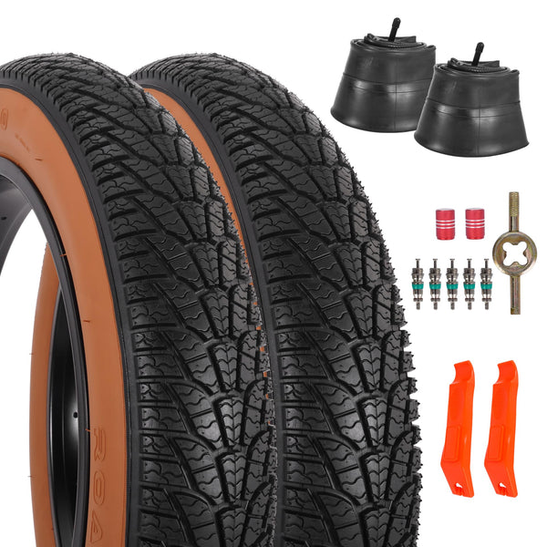 2-Pack 20x4.0 Fat Bike Tire, 20 Inch Mountain Bike Tires & Tubes Set, Folding Replacement Bicycle Tires with Tire Levers for Off-Road Bike, Ebike