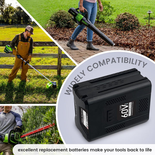 Cordless Tools 60V 5.0Ah Lithium Replacement for Greenworks 60V Battery LB60A03 LB60A02 LB60A00 Lawn Mower Battery-High Capacity Upgraded for Greenworks 60 Volt Green Works Max Batteries
