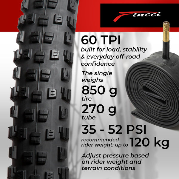 Fincci Set Foldable Kevlar 29x2.25 Mountain Bike Tire with Inner Tubes Schrader-Presta - 29 inch Bike Tire Maori 60 TPI with 1 mm Nylon Puncture Resistant for Electric, Enduro, MTB, XC Bicycle