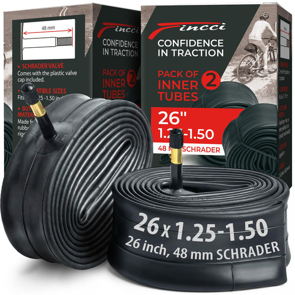 Fincci Bike Tire Tubes 26x 1.25 x 1.35 x 1.4 x 1.5 with Presta-Schrader Valve – Pair Durable 26 Inch Bike Tube - Reliable Air Retention 2X Tubes for Mountain, MTB, Road, XC, Cruiser Bikes
