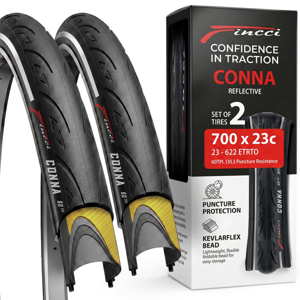 Fincci Conna Pair 700x23c Tires Road Bike 23-622 Foldable Bike Tire 60TPI with 1mm Antipuncture Protection for Cycling Racing Touring - Pack of 2 Bicycle Tires 700 x 23c