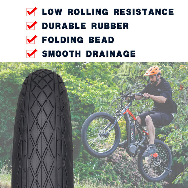 20x4.0 Bike Tire for Electric Bikes - Puncture Resistant All-Terrain Fat Tire with Durable Tread, High Traction for Mountain/Snow/Road - Compatible with E-Bikes 20x4.0 Inches