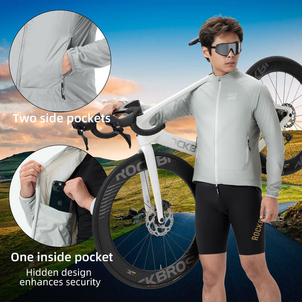 ROCKBROS Cycling Jackets for Men Breathable Cooling Lightweight Long Sleeve Cycling Jersey Running Cycling Windbreaker