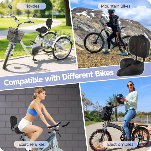 yeesport Oversized Ergonomic Bike Seat with Adjustable Backrest, Wide Bicycle Saddle Cushion for Comfort Riding, Padded Support Design for Tricycles, Cruiser Cycles, Exercise and Ebike Use