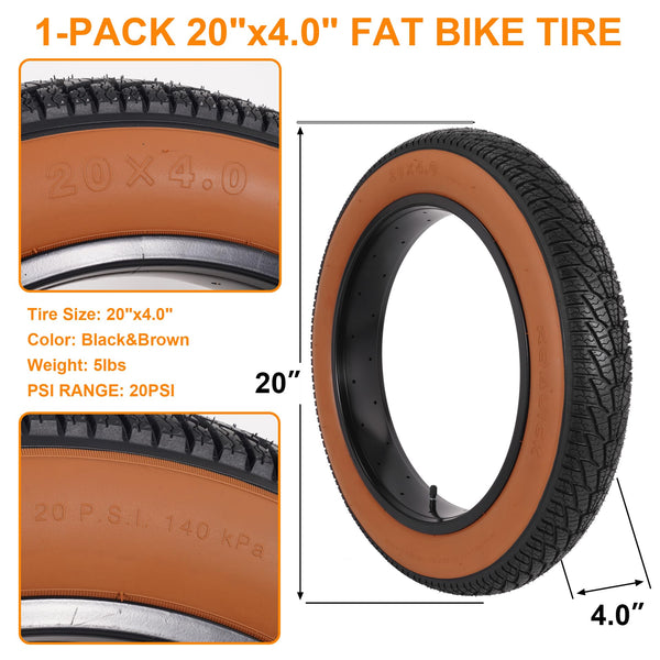 2-Pack 20x4.0 Fat Bike Tire, 20 Inch Mountain Bike Tires & Tubes Set, Folding Replacement Bicycle Tires with Tire Levers for Off-Road Bike, Ebike