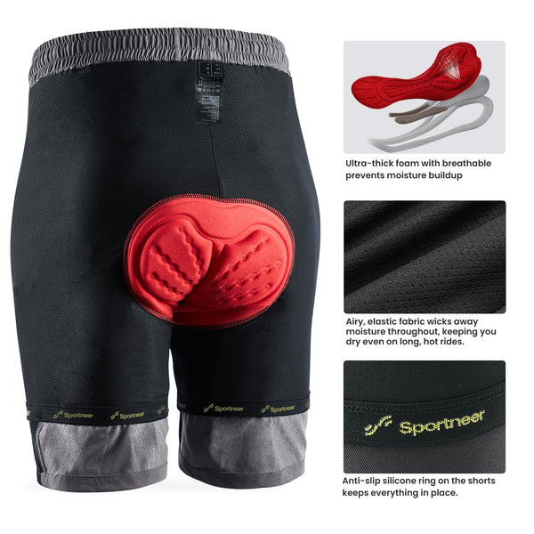 Sportneer Bike Shorts for Men: 3D Padded Lightweight Riding Biking Cycling Mountain Bike Shorts for Men with Zipper Pockets