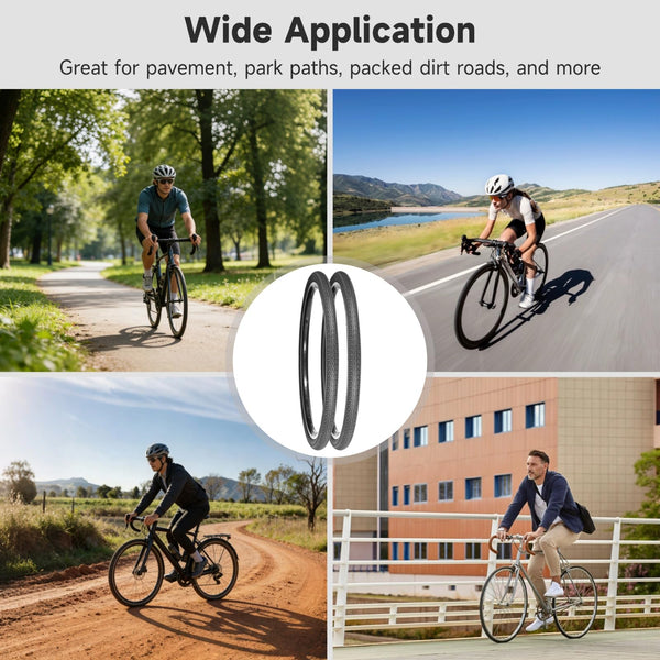 2 PCS 24x1.75 Bicycle Tire and Tube Set, 24 Inch Road Commuter Replacement, 44-507 ETRTO Rubber Tires with A/V Inner Tubes, Repair Kit, Smooth Tread