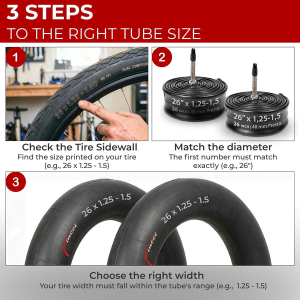 Fincci Bike Tire Tubes 26x 1.25 x 1.35 x 1.4 x 1.5 with Presta-Schrader Valve – Pair Durable 26 Inch Bike Tube - Reliable Air Retention 2X Tubes for Mountain, MTB, Road, XC, Cruiser Bikes