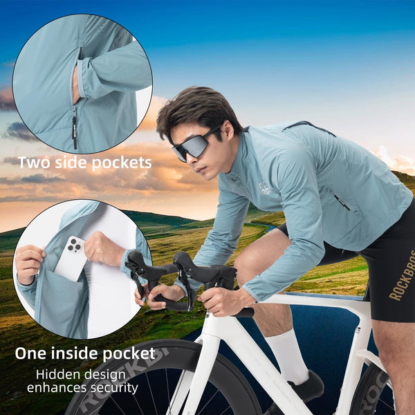 ROCKBROS Cycling Jackets for Men Breathable Cooling Lightweight Long Sleeve Cycling Jersey Running Cycling Windbreaker