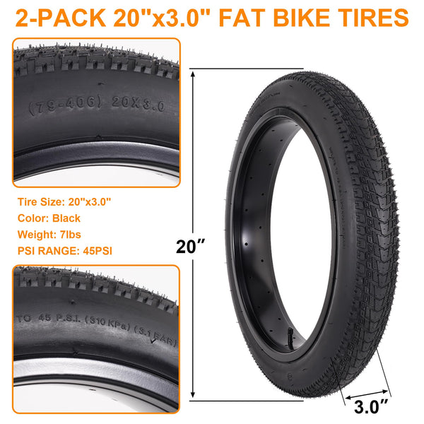 2-Pack 20x3.0 Bike Tires & Tubes, 20 Inch Mountain Bike Tire, 20x3 Bike Tire Tube with Tire Levers, Folding Replacement Bicycle Tires for Off-Road Bike and Ebike