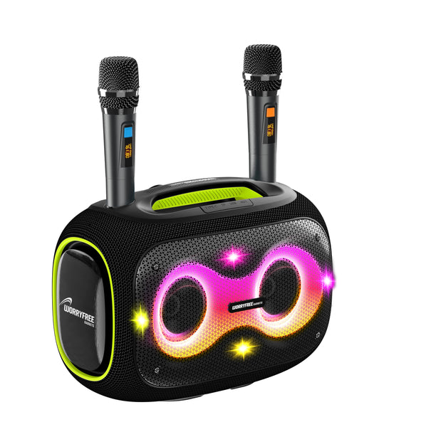Portable Bluetooth Speaker with Dual Wireless Mics with Volume Control, 120W, Tripod Stand, 10+ Hours Playtime, Big Bass TWS/USB/TF Card/AUX IPX6 Waterproof Party Box (Gray)