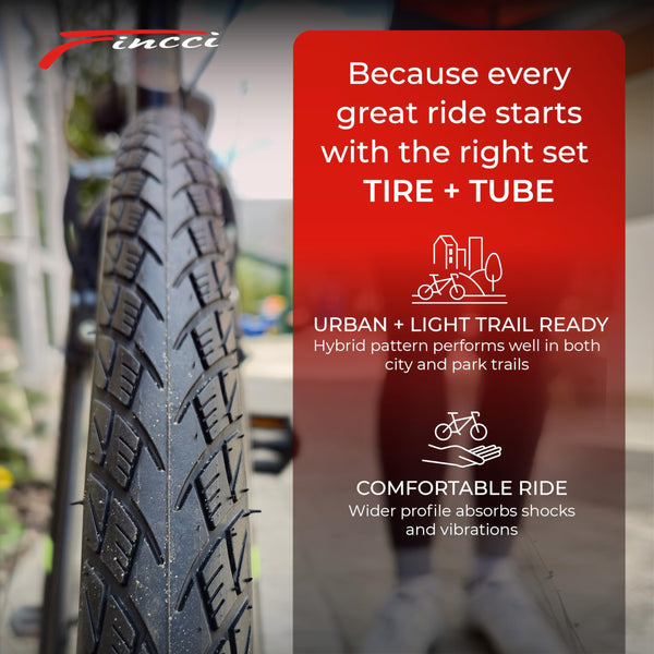 Fincci City 700x35c Bike Tire with 700c Bike Tube Schrader/Presta - 2er Foldable 700c Tires, 37-622 with 1 mm Puncture Resistant - Kevlar Road Bike Tires 28 inch for Touring, Hybrid, Electric Bicycles