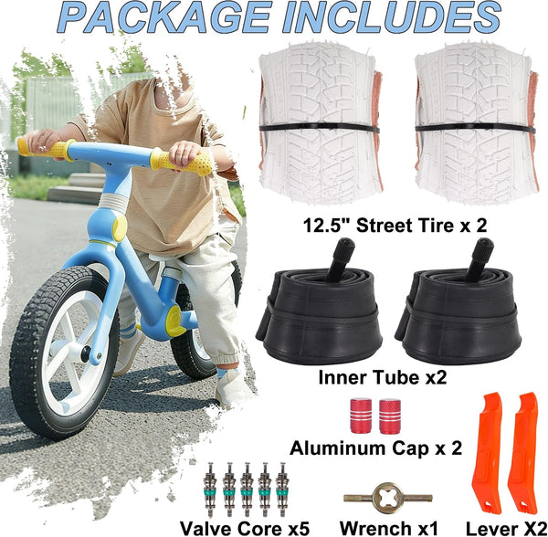 2Sets 12.5x2.25 white Bike Tires and Inner Tubes, 12 1/2x2 1/4 BMX Tire Sets (54-203) Compatible with Jetson Kids Bike Caster Trike Bob Stroller and Other 12 Inch Baby Cart Bicycle Tire and Tube